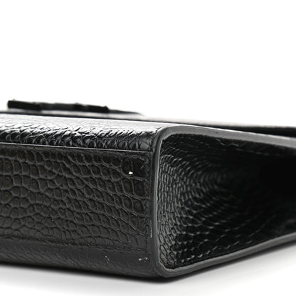 Saint Laurent Calfskin Crocodile Embossed Monogram Large Satchel Black 15 of 15