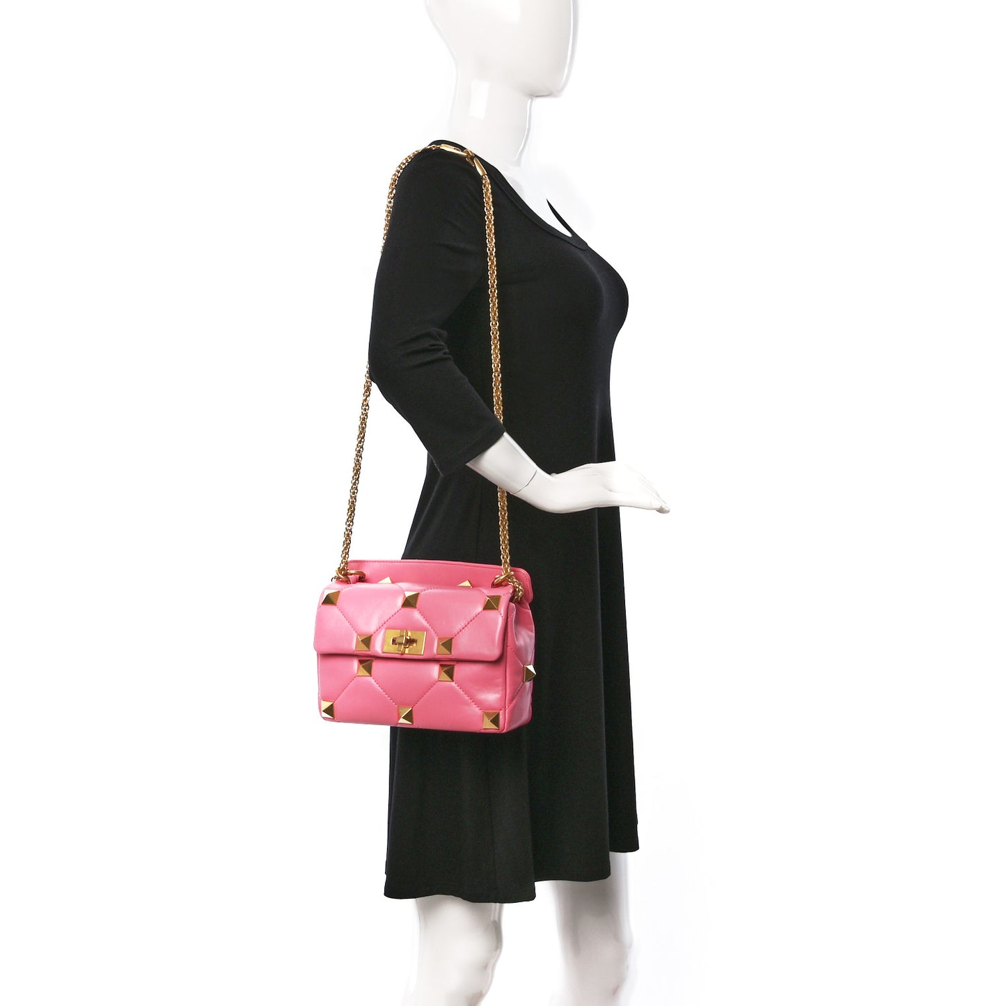 Nappa Medium Roman Stud Shoulder Bag Flamingo Pink