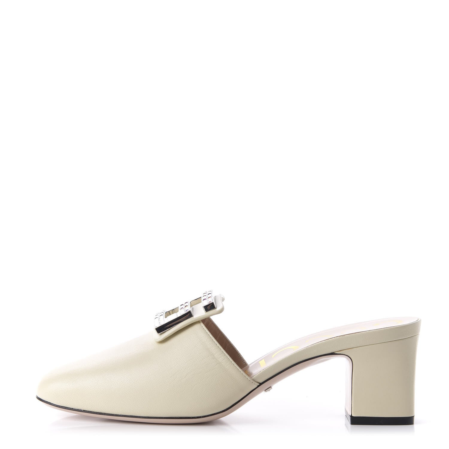 Gucci Malaga Kid Crystal Square G Madelyn Mules 39.5 Vintage White 1 of 9