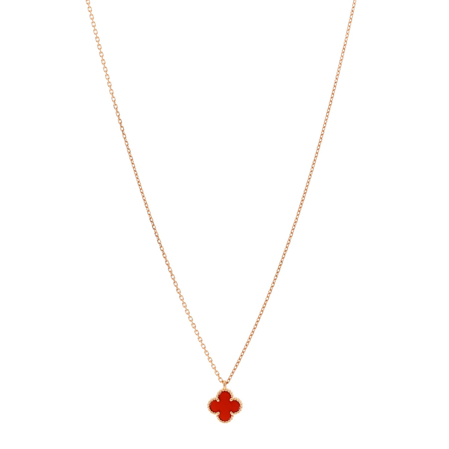 18K Rose Gold Carnelian Sweet Alhambra Pendant Necklace