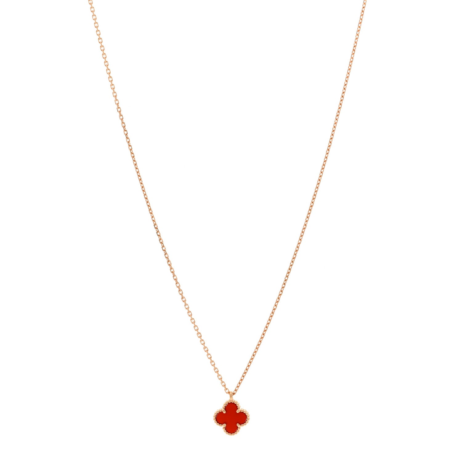 Van Cleef & Arpels 18K Rose Gold Carnelian Sweet Alhambra Pendant Necklace 1 of 6