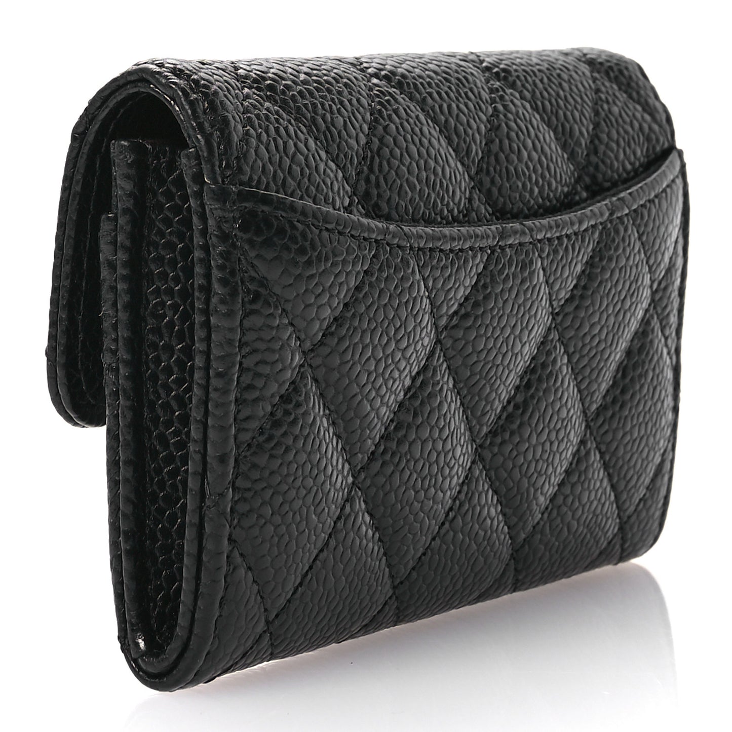 Caviar Quilted Flap Card Holder Wallet Black