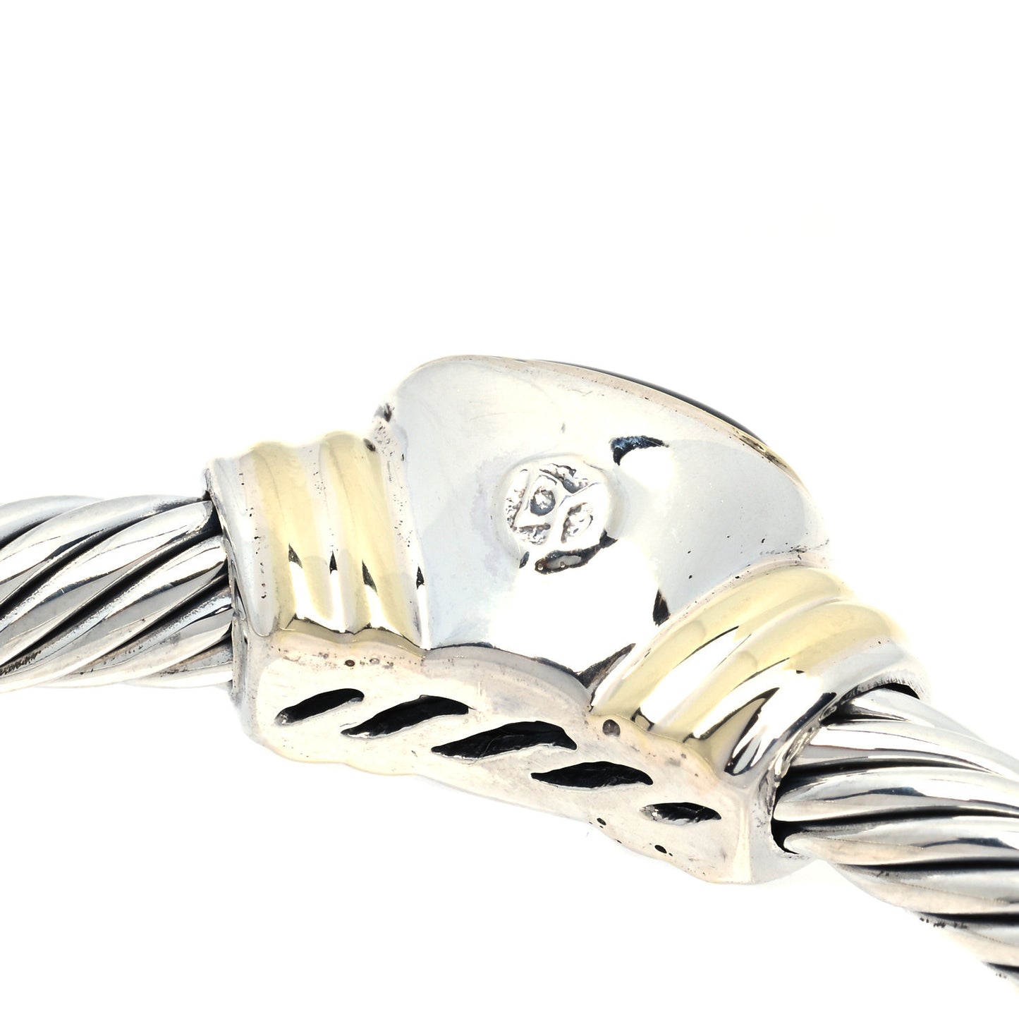 Sterling Silver 14K Yellow Gold Black Onyx 5mm Noblesse Cable Bracelet