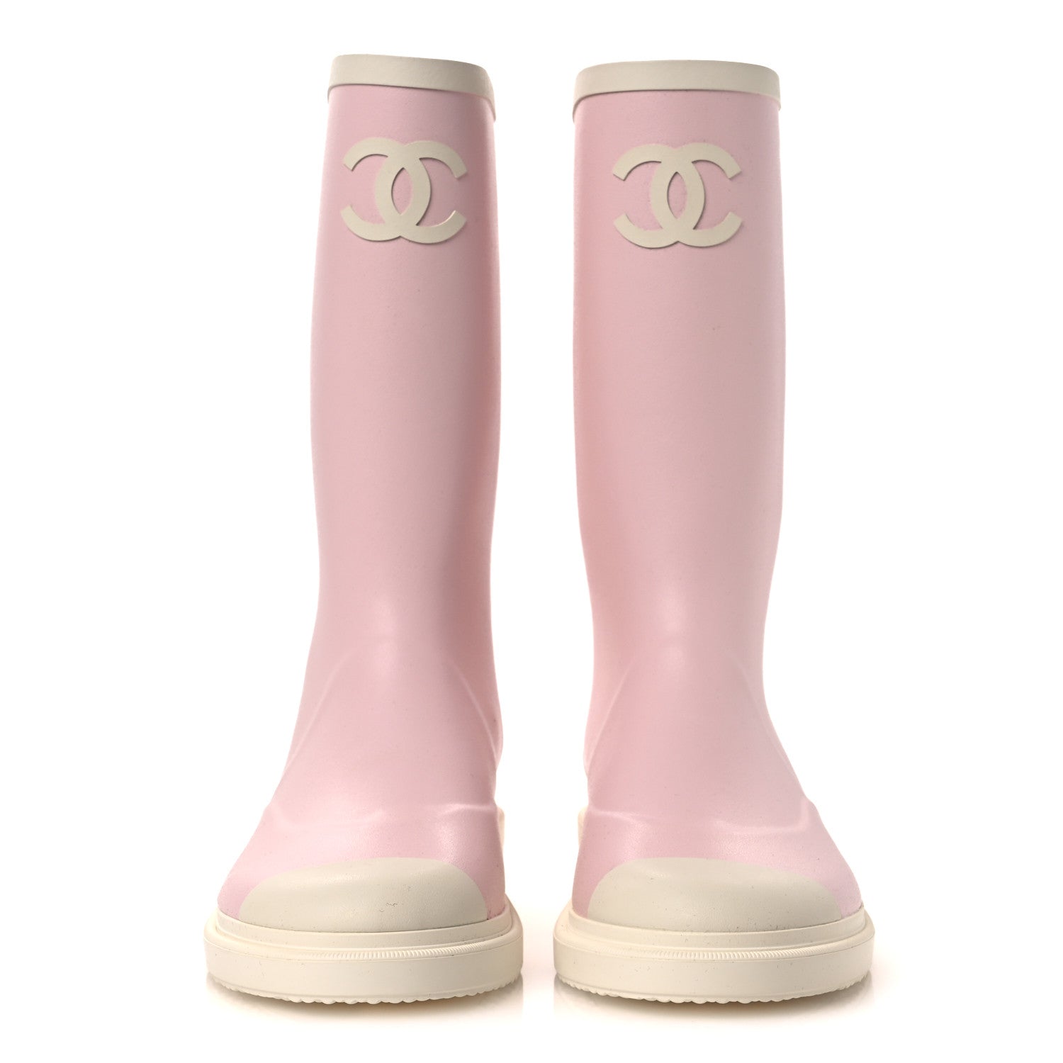 Chanel Caoutchouk CC High Boots 39 Light Pink White 3 of 11