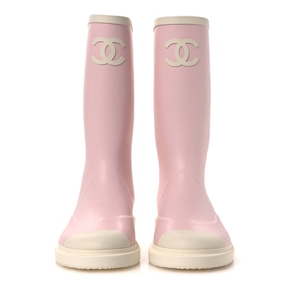 Chanel Caoutchouk CC High Boots 39 Light Pink White 3 of 11