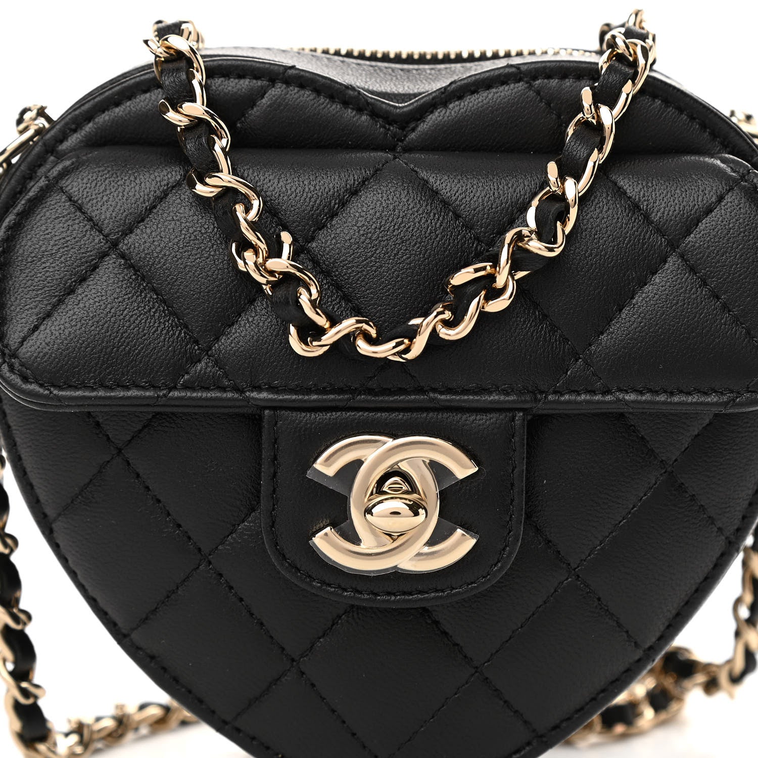Chanel Lambskin Quilted CC In Love Heart Clutch With Chain Black 8 of 11