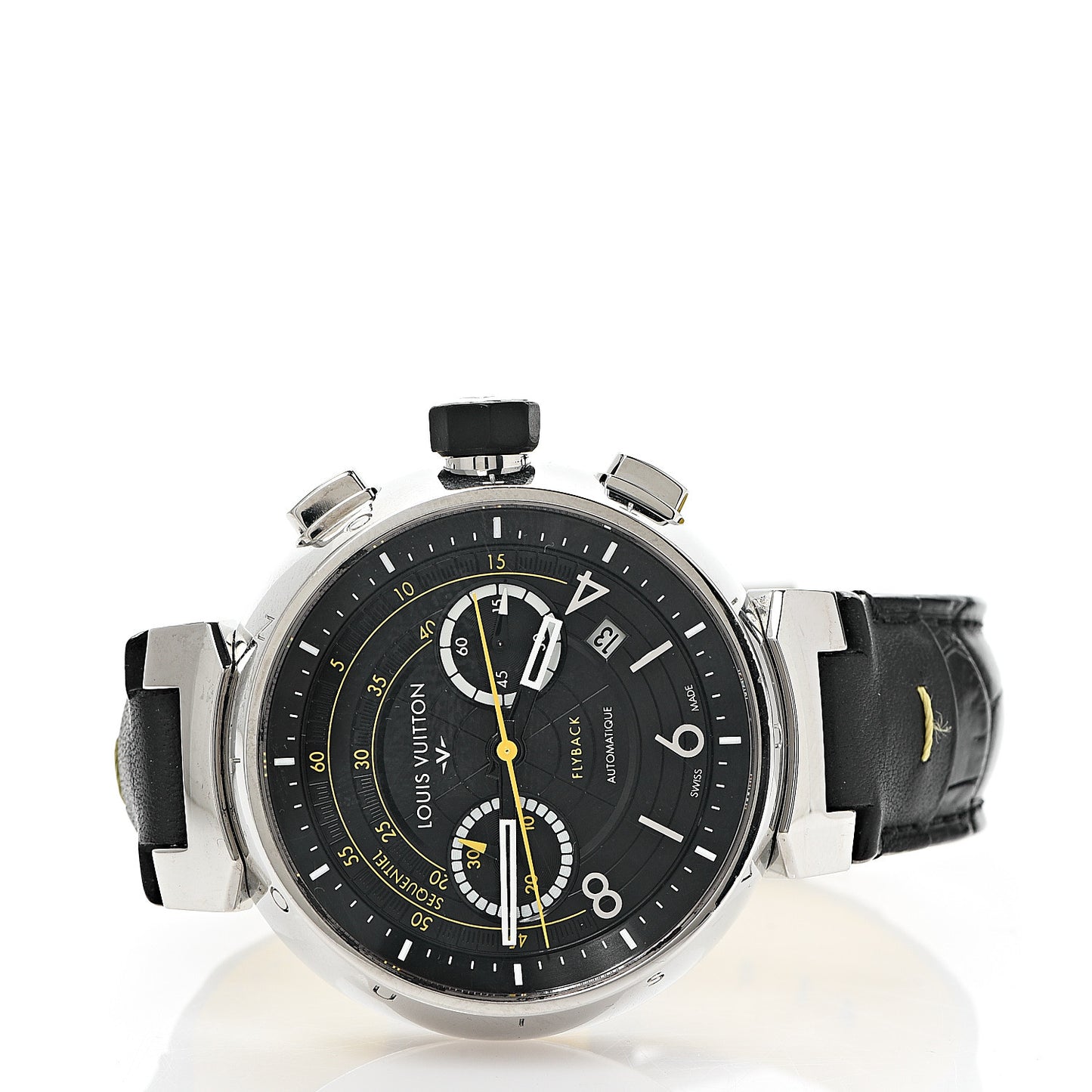 Stainless Steel Alligator 44mm Tambour Flyback Chronograph Automatic Watch Black