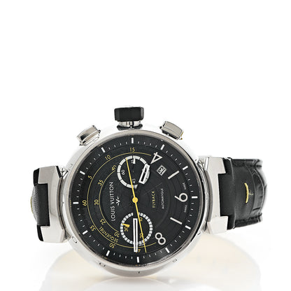 Louis Vuitton Stainless Steel Alligator 44mm Tambour Flyback Chronograph Automatic Watch Black 2 of 7