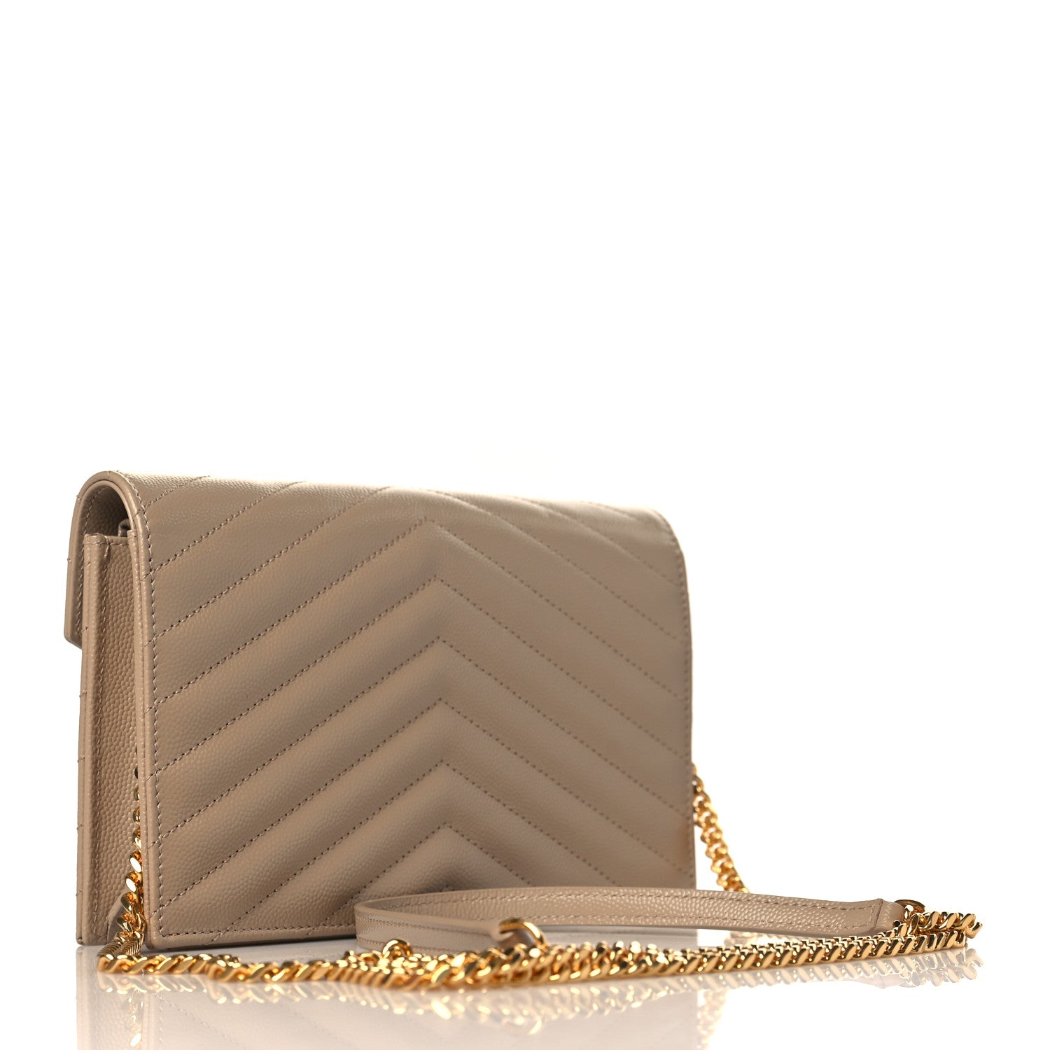 Saint Laurent Grain De Poudre Matelasse Chevron Monogram Envelope Chain Wallet Nude Powder 2 of 7