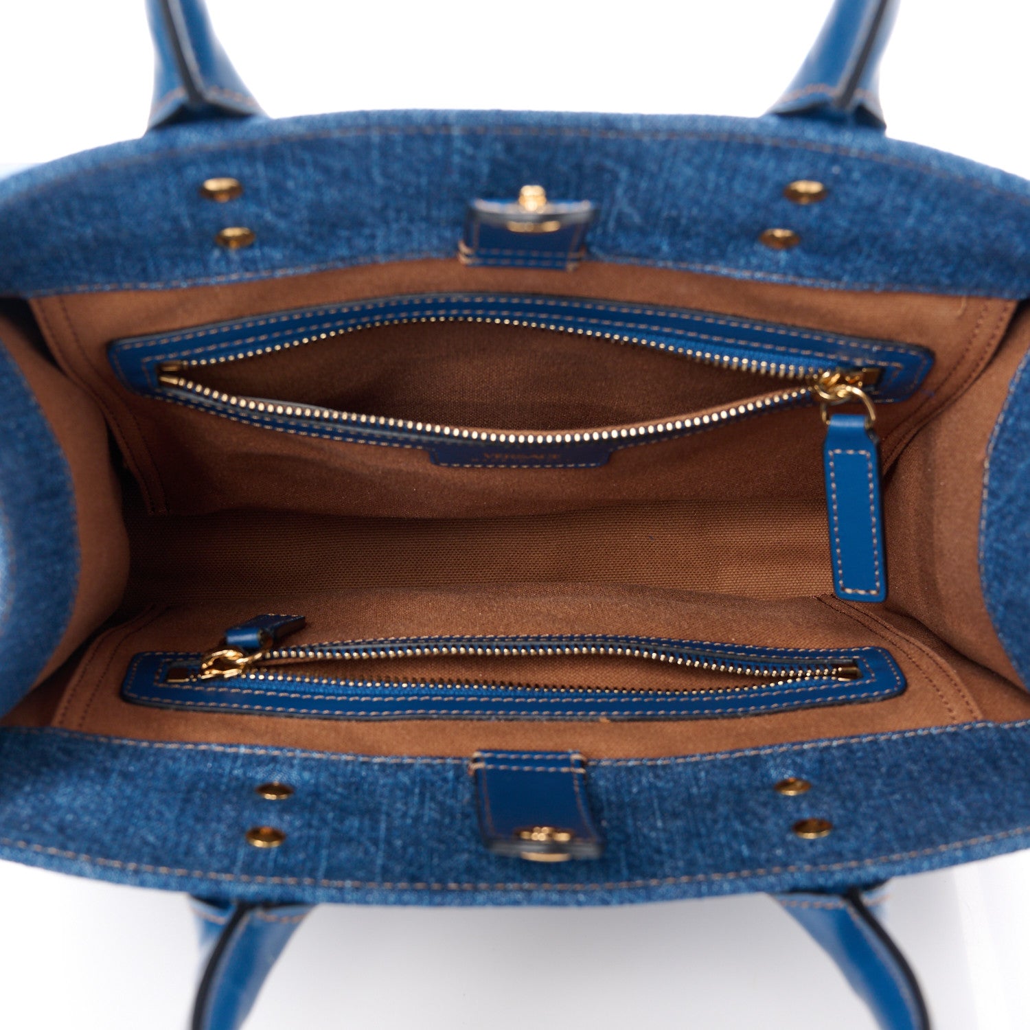 Versace Denim Calfskin La Medusa Small Tote Bag Blue 5 of 10