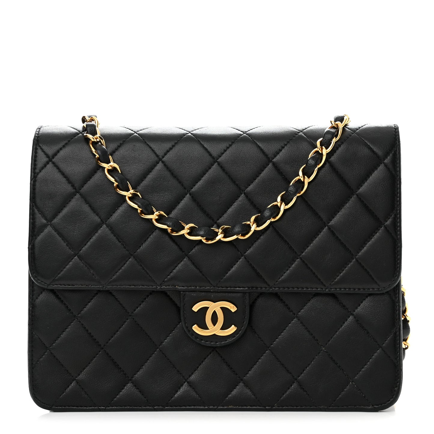 Lambskin Quilted Small Single Flap Bag Black