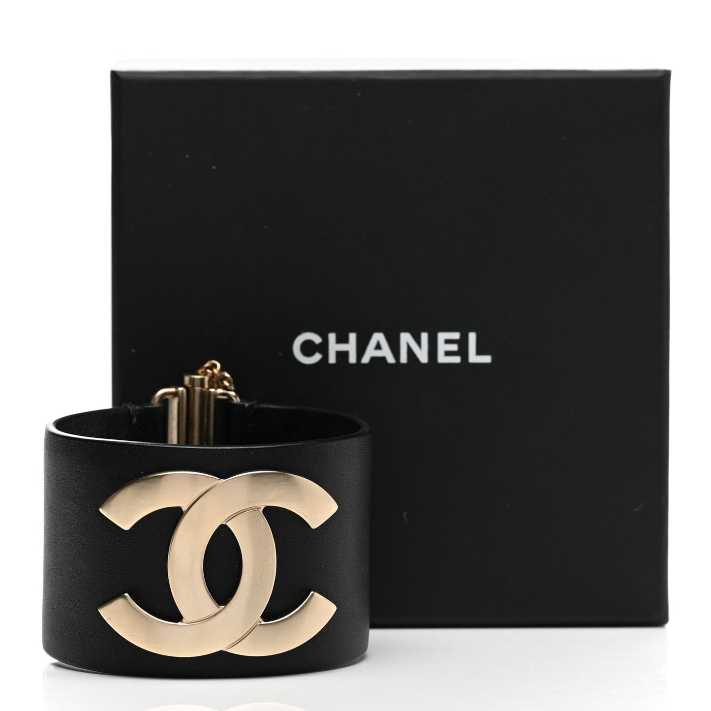 Calfskin CC Wide Cuff M Black Gold