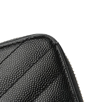 Saint Laurent Grain De Poudre Matelasse Chevron Monogram Zip Around Wallet Black 6 of 9