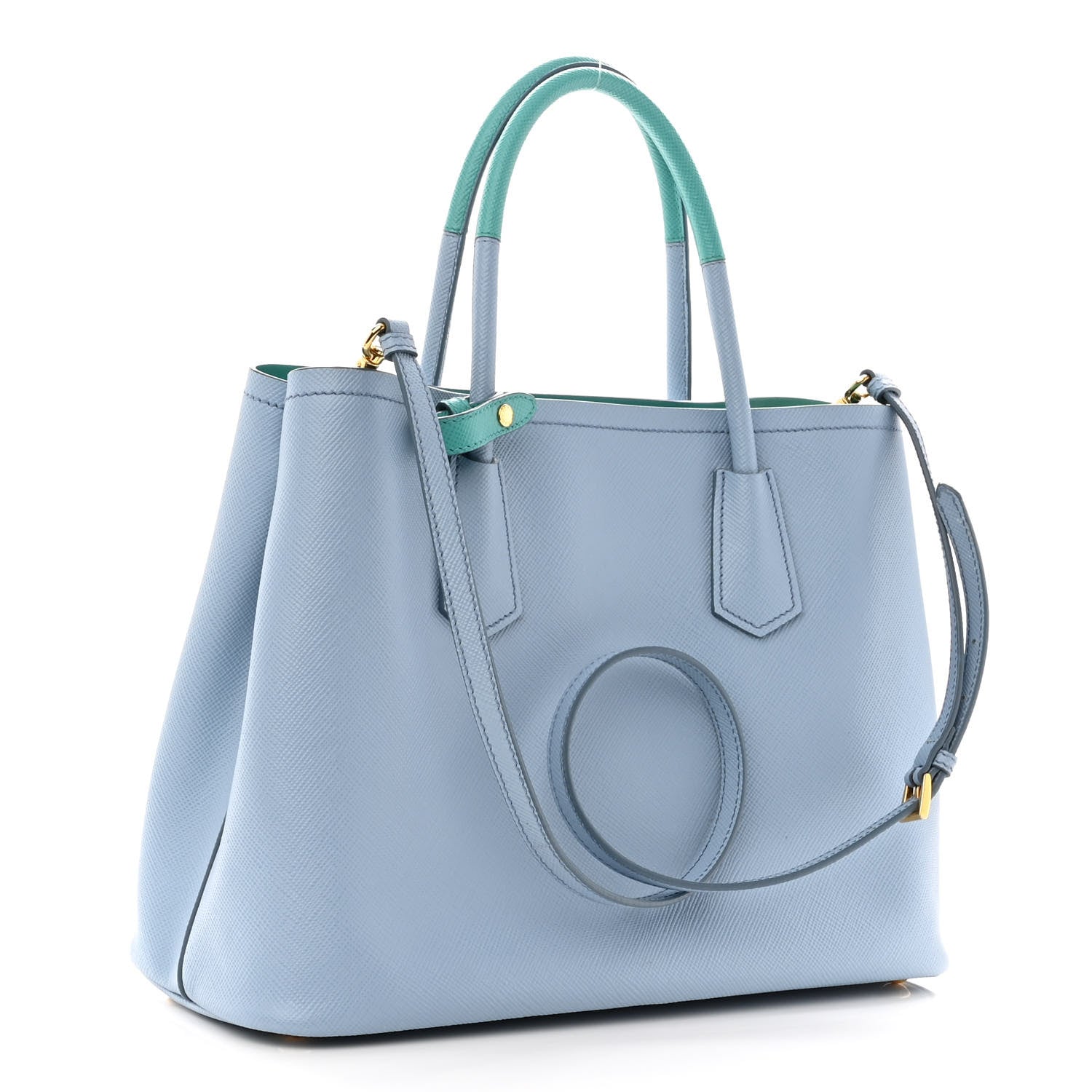 Prada Saffiano Cuir Bi-Color Medium Double Bag Astrale Giada 3 of 9