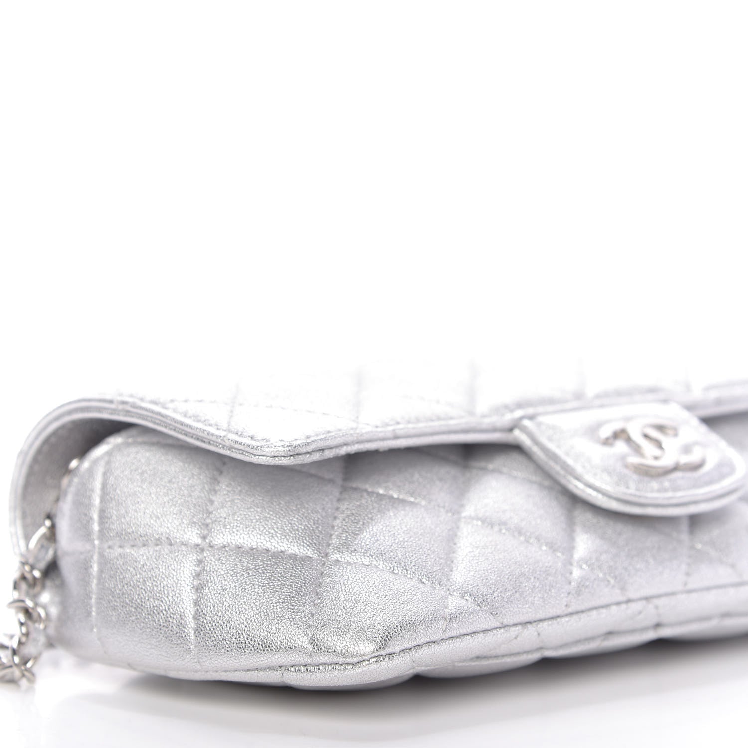 Chanel Metallic Lambskin Quilted Glasses Case With Chain Silver 6 of 11