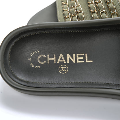 Chanel Canvas Chain Flat Sandals 38 Khaki 8 of 8