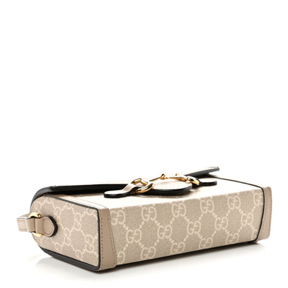 Gucci GG Supreme Monogram Textured Dollar Calfskin Mini Horsebit 1955 Shoulder Bag Beige Mystic White Oatmeal 4 of 11