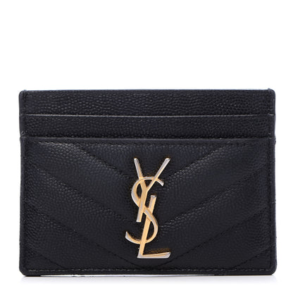 Saint Laurent Grain De Poudre Matelasse Chevron Monogram Credit Card Case Black 1 of 10