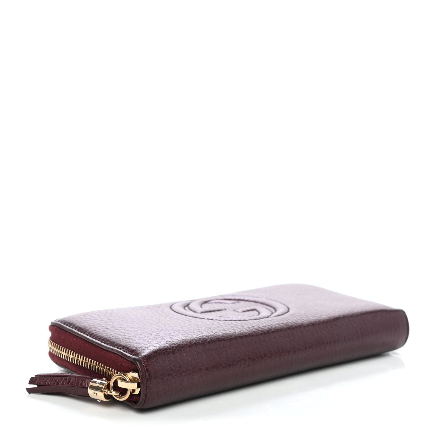 Metallic Cellarius Calfskin Soho Zip Around Wallet Classic Burgundy