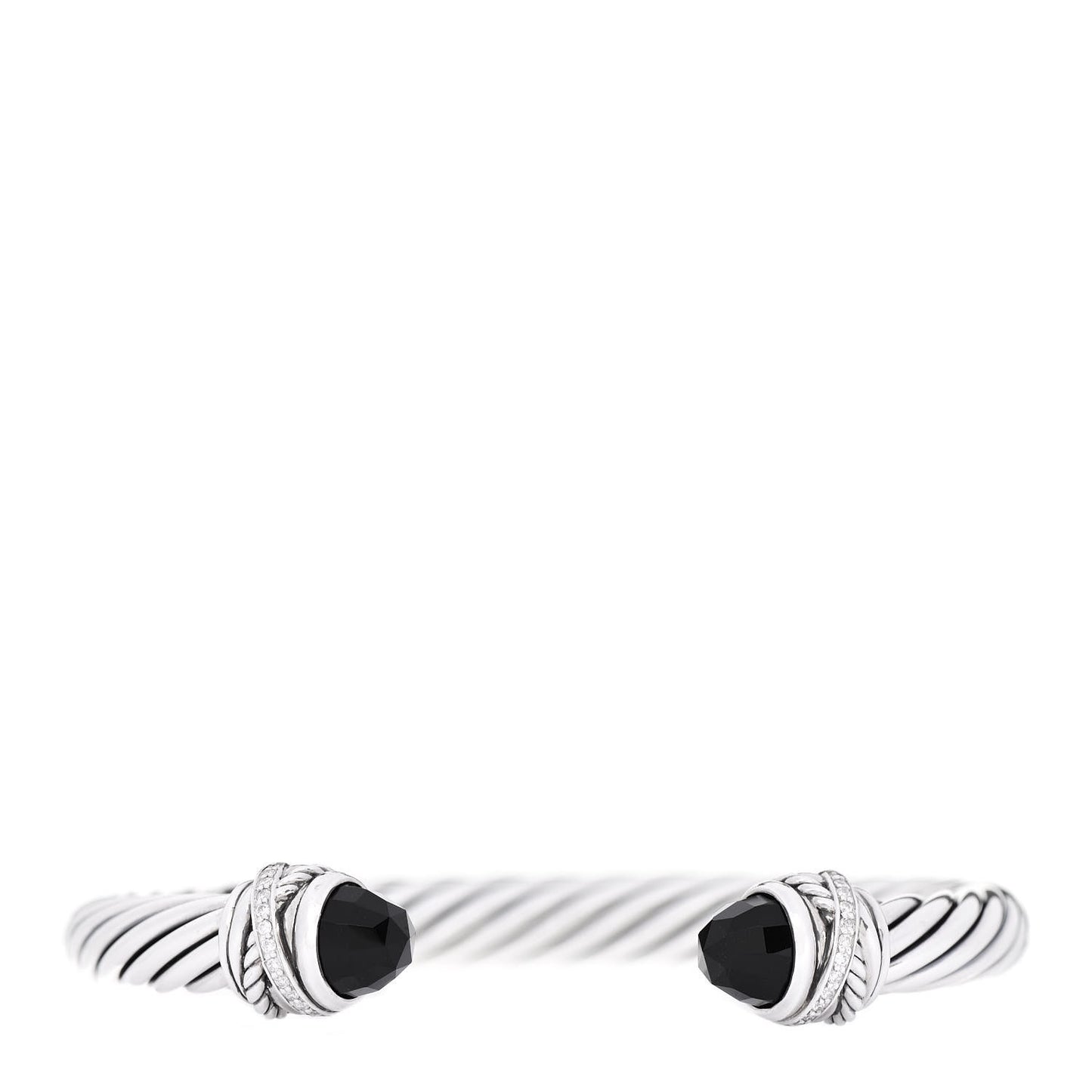 Sterling Silver Diamond Black Onyx 7mm Cable Classics Crossover Bracelet