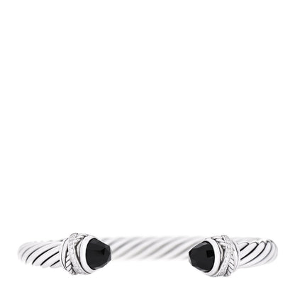 David Yurman Sterling Silver Diamond Black Onyx 7mm Cable Classics Crossover Bracelet 1 of 4