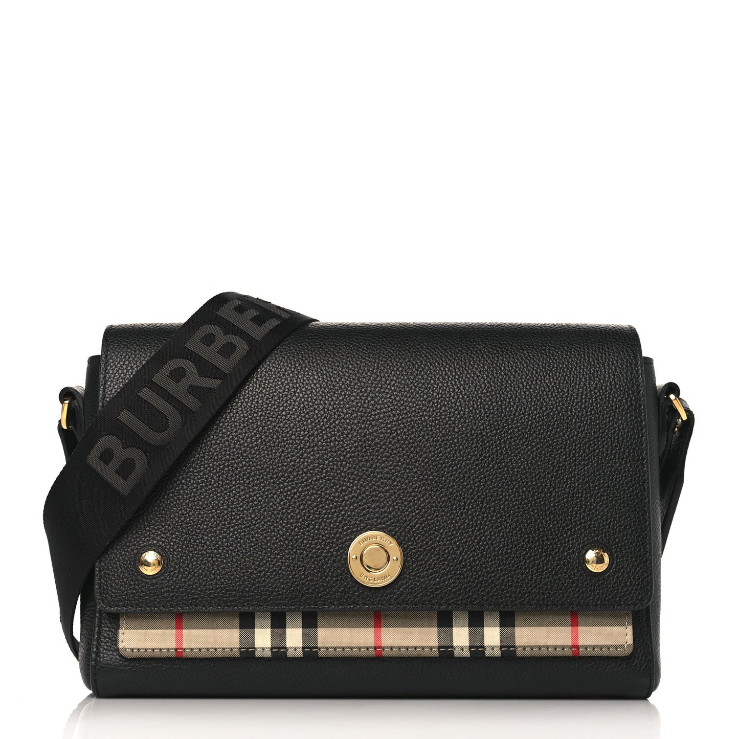 Grainy Calfskin Vintage Check Note Crossbody Bag Black