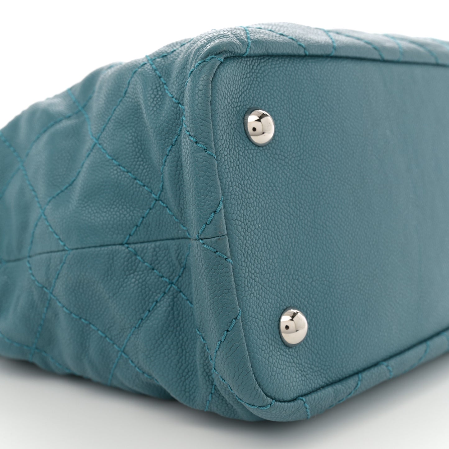 Grained Calfskin Quilted Small Daily Shopping Tote Turquoise