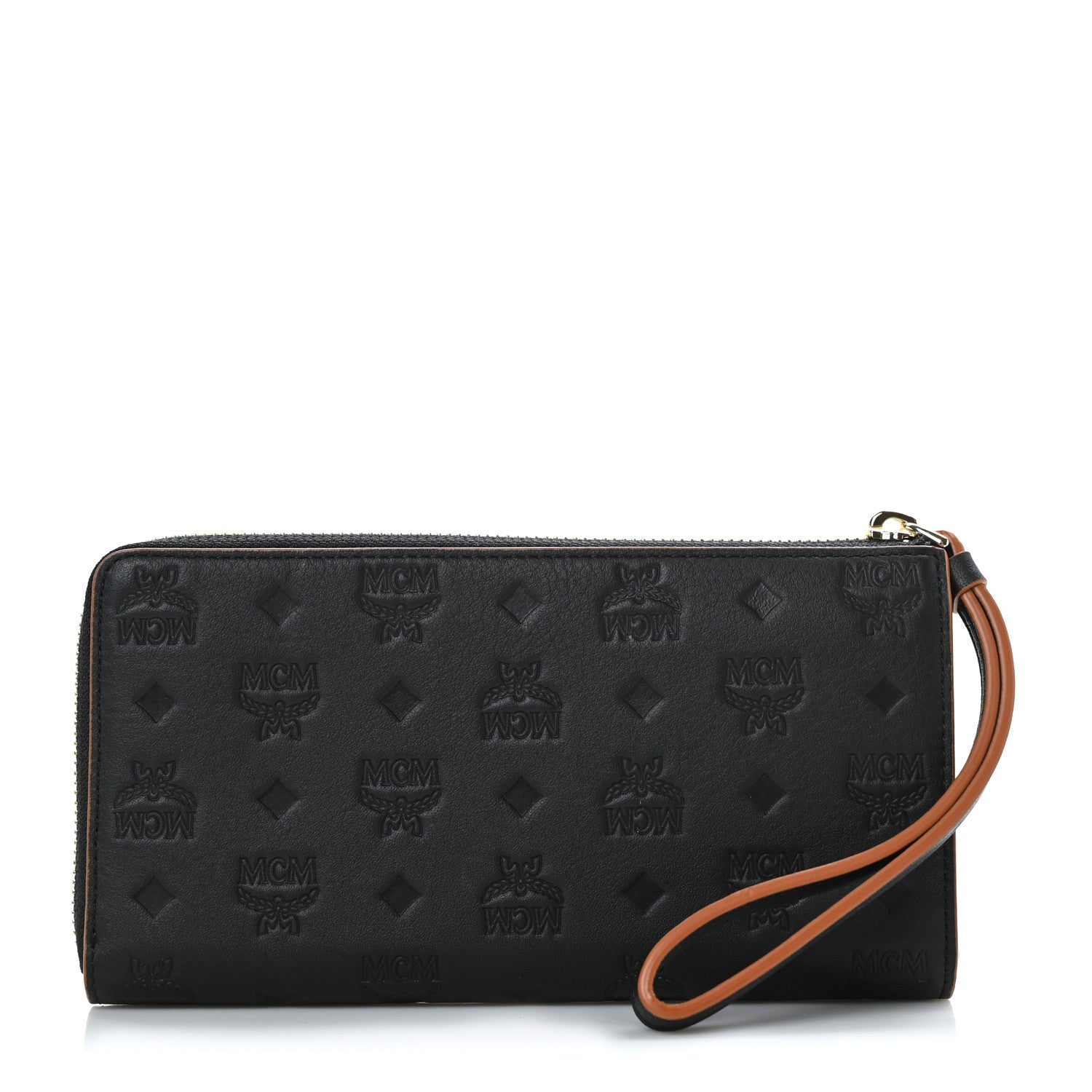 MCM Calfskin Ottomar Monogram Large Aren Zip Wallet Black 1 of 7