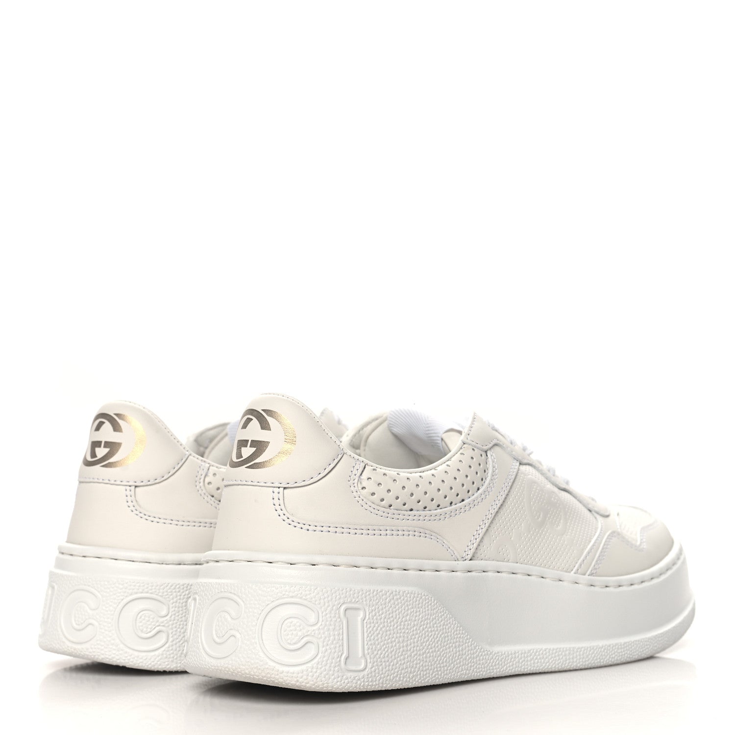 Gucci Calfskin GG Tennis Embossed Perforated Womens Platform 55mm Sneakers 37.5 Great White 5 of 9
