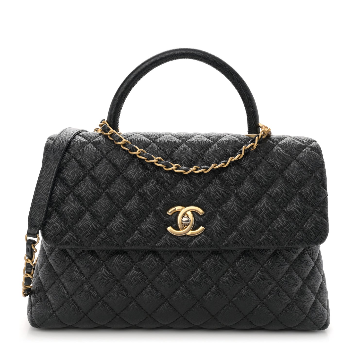 Caviar Quilted Medium Coco Handle Flap Black