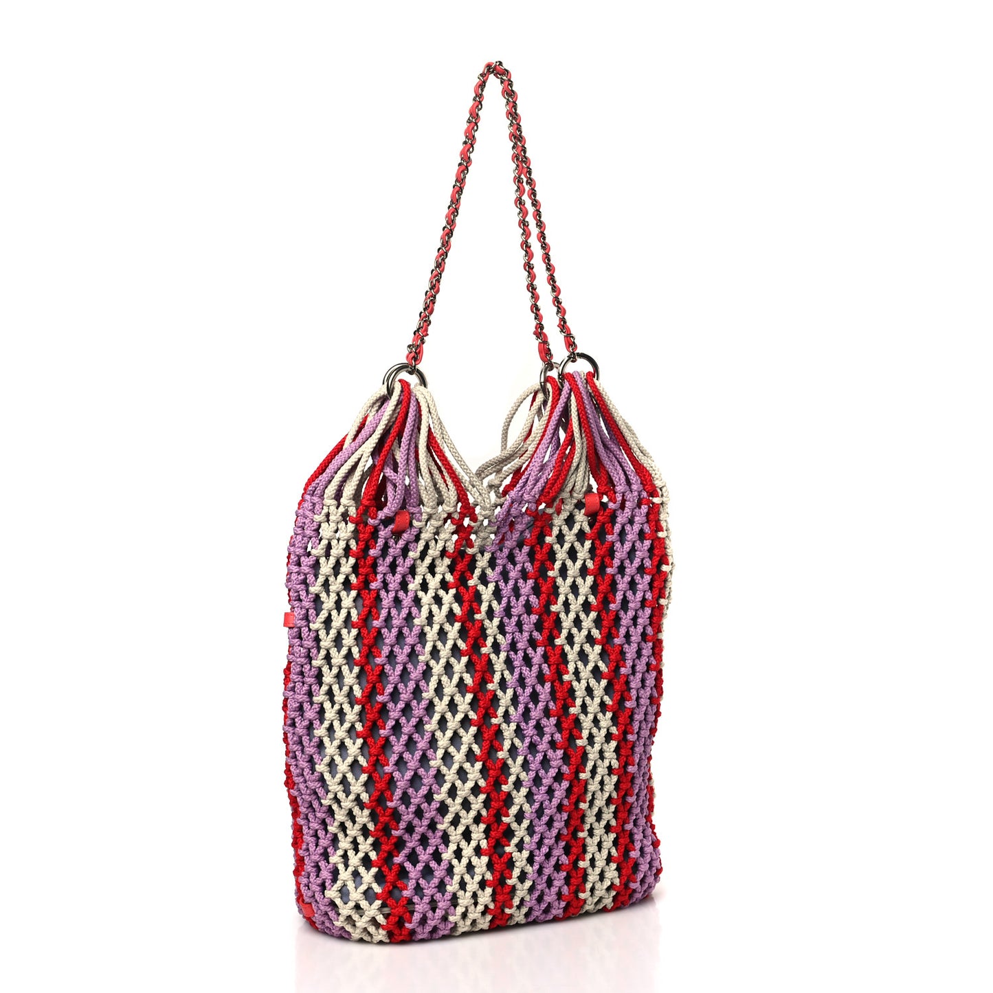Lambskin Mixed Fibers Large Shopping Bag Red Purple White