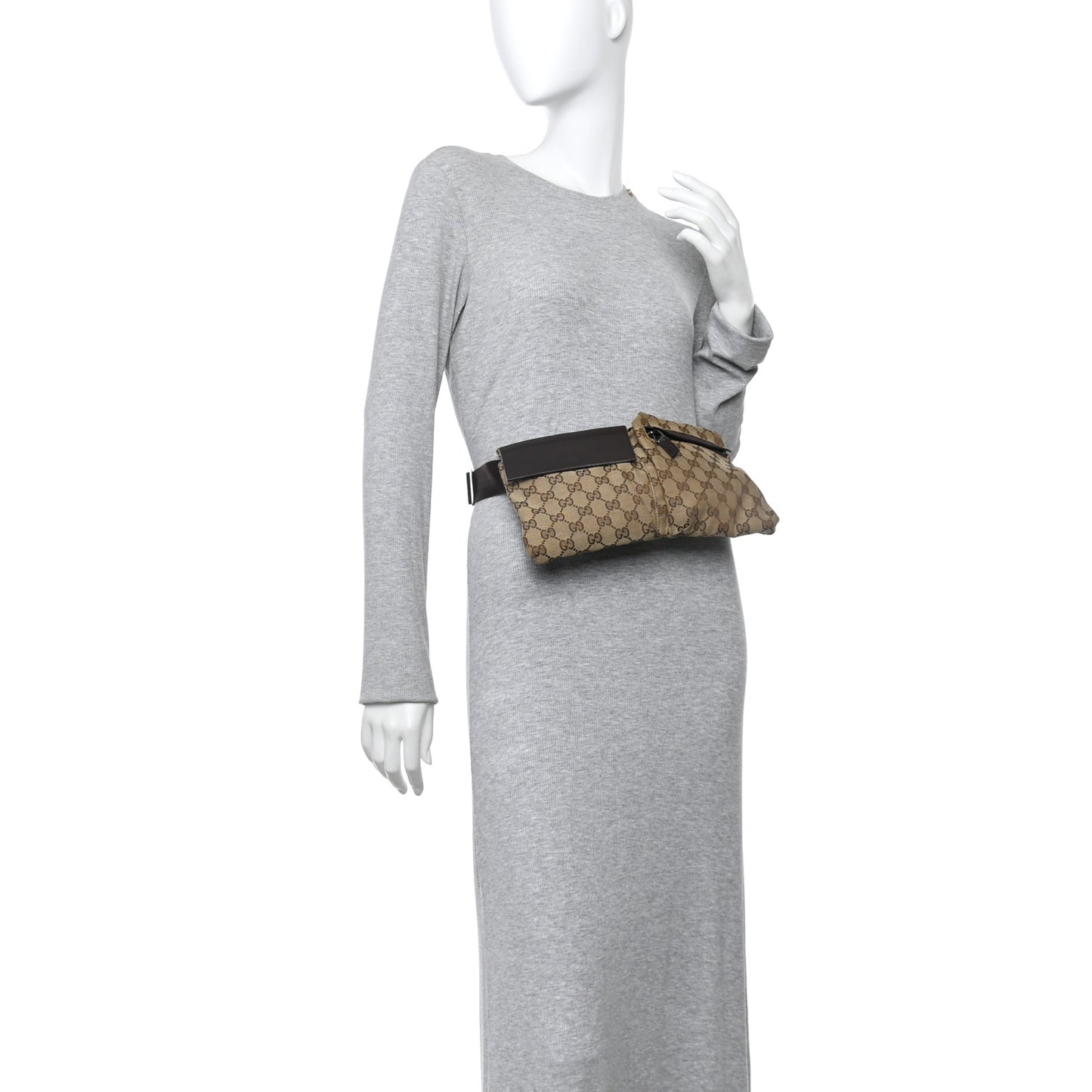 GG Monogram Double Pocket Belt Bag Dark Brown