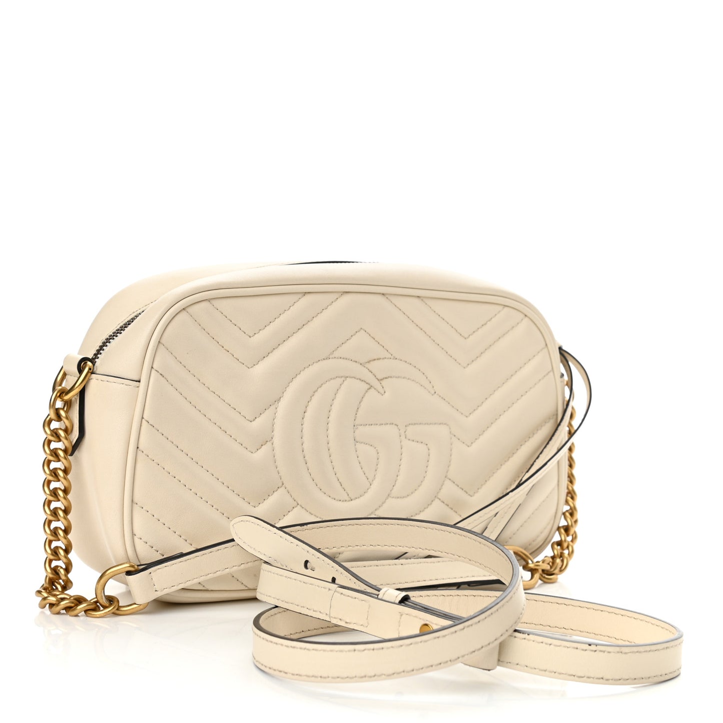 Calfskin Matelasse Small GG Marmont Chain Shoulder Bag White