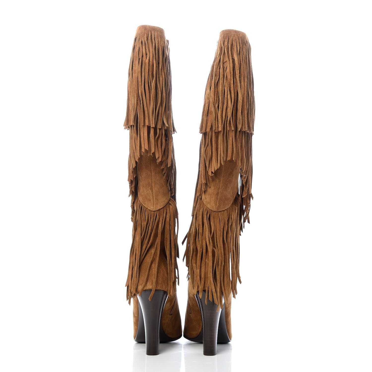 Saint Laurent Suede Lily Knee High Fringed Boots 37 Cigar 8 of 12