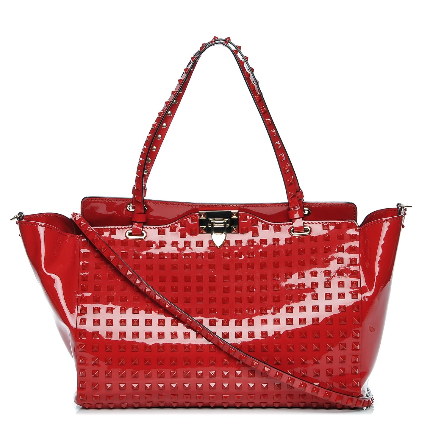 Patent Punkouture Medium Rockstud All Over Tote Rosso Valentino