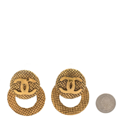 Chanel CC Woven Clip On Drop Earrings Gold 2 of 5