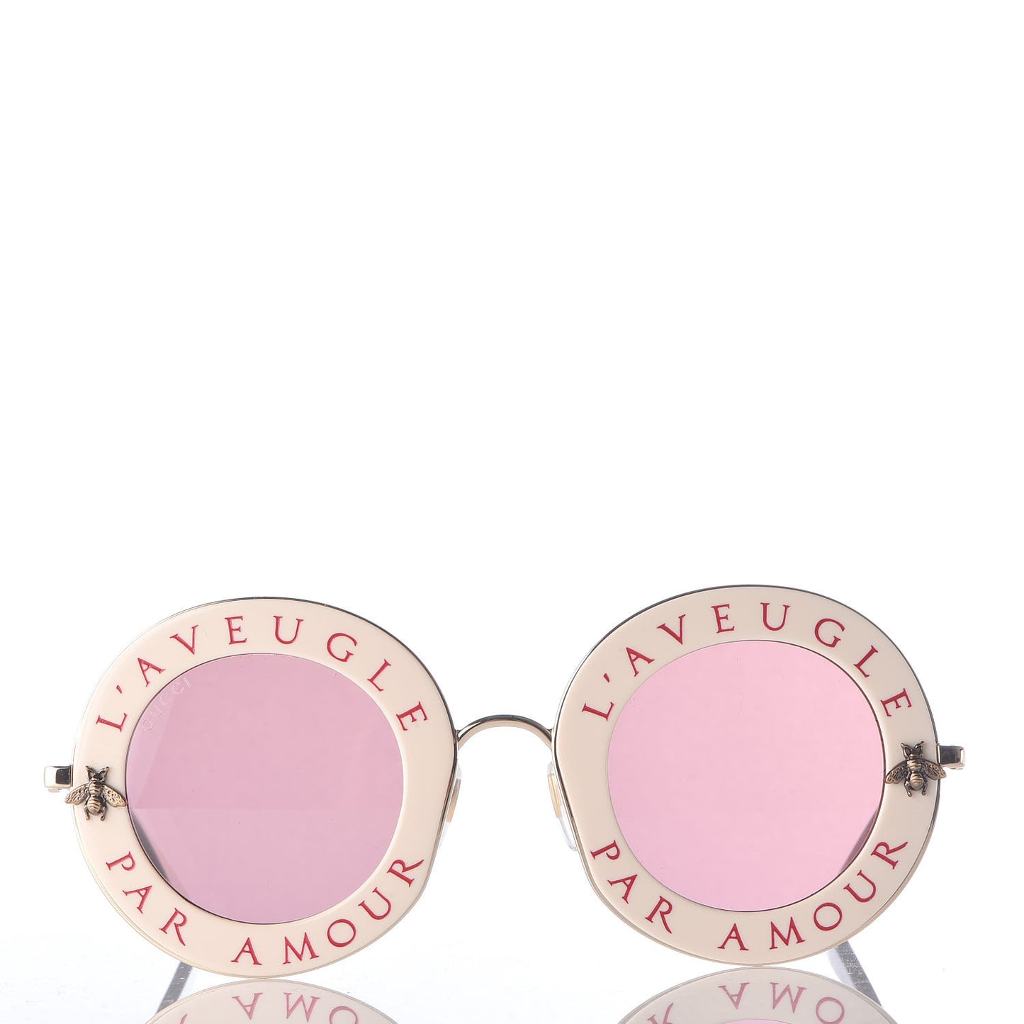 Metal L'Aveugle Par Amour Round Frame Sunglasses GG0113S White Pink