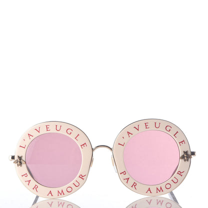 Gucci Metal L'Aveugle Par Amour Round Frame Sunglasses GG0113S White Pink 2 of 7