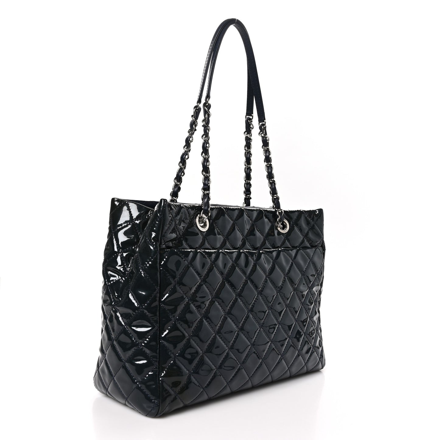 Patent Quilted Large Coco Shine Shopping Tote Navy