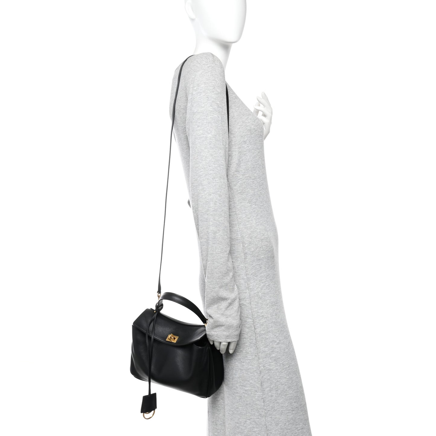 Natural Smooth Calfskin Mini Rodeo Top Handle Handbag Black