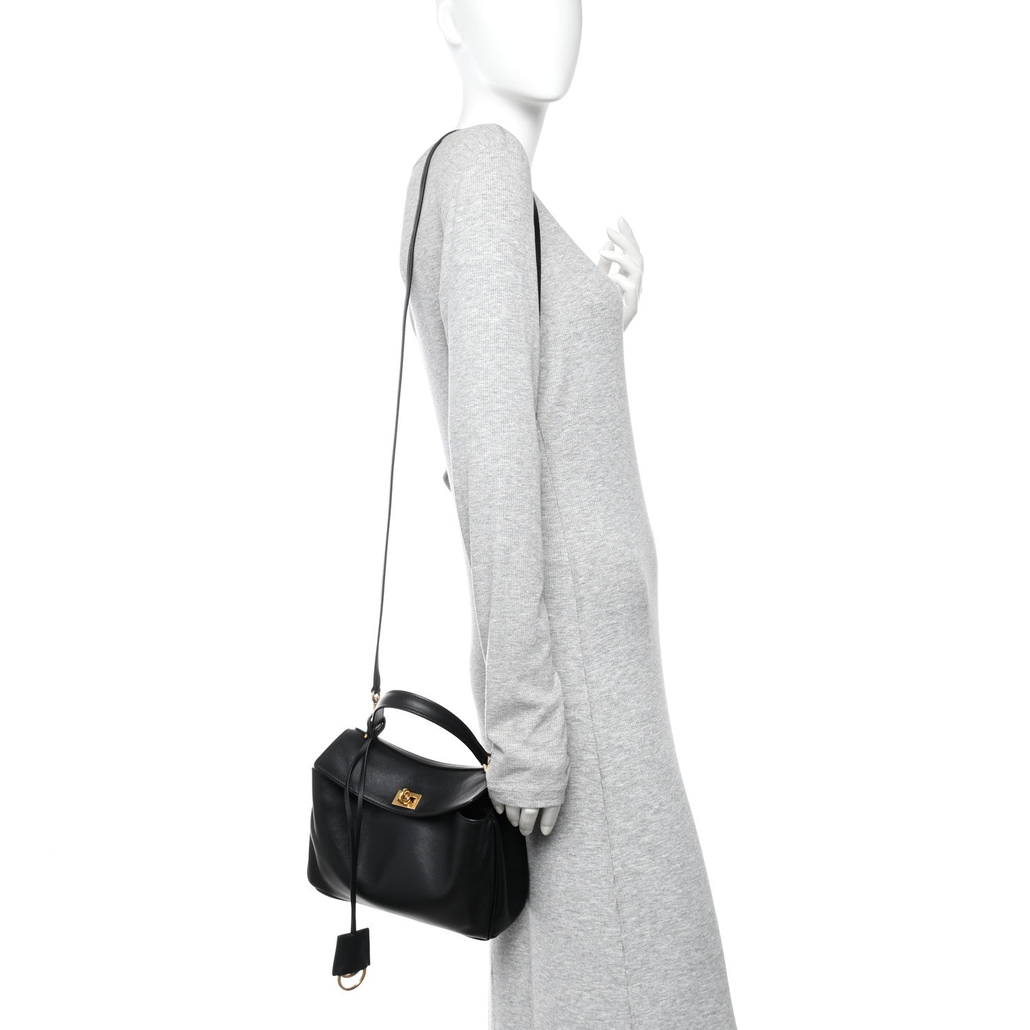 Balenciaga Natural Smooth Calfskin Mini Rodeo Top Handle Handbag Black 2 of 9