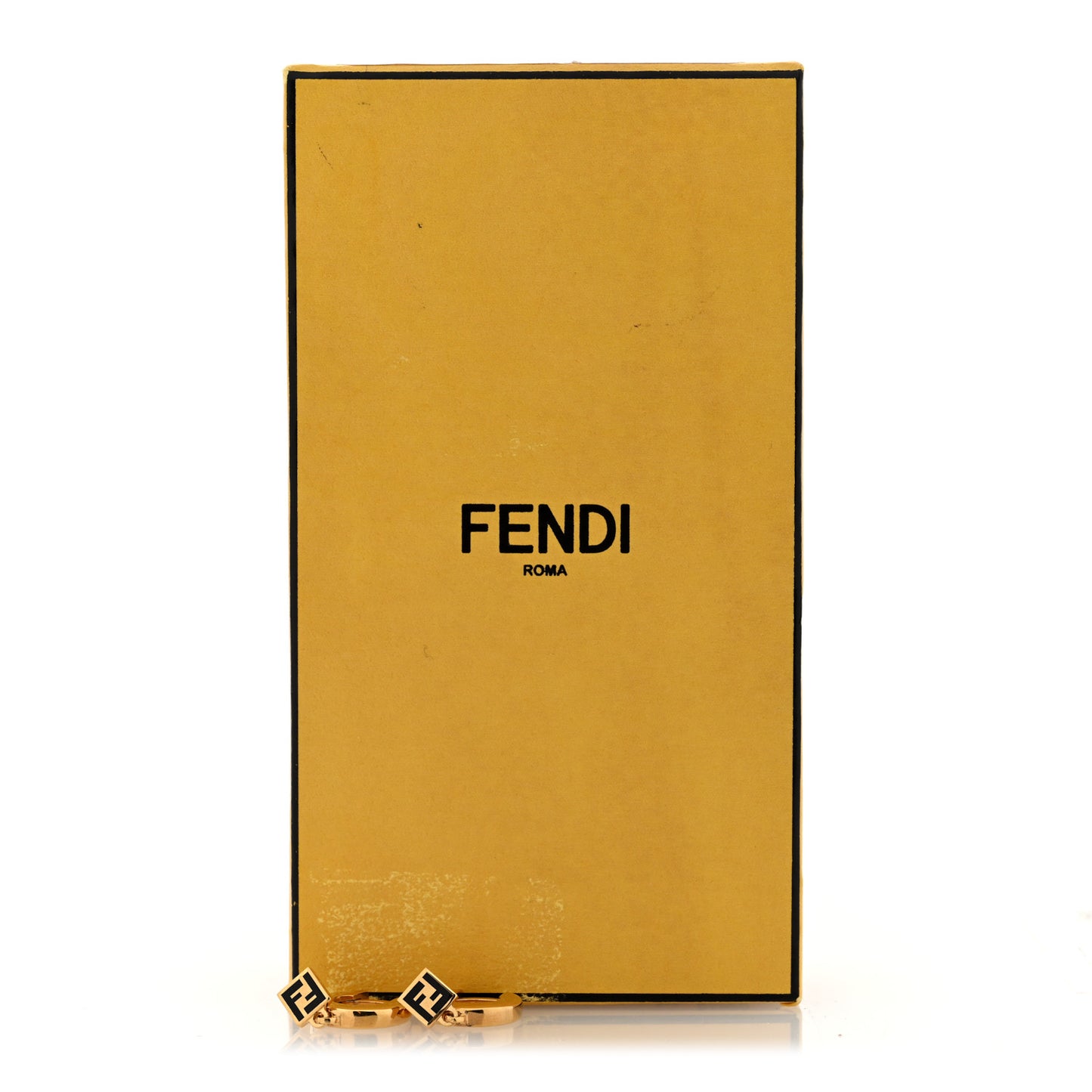 Metal Enamel FF Hoop Drop Earrings Gold Black