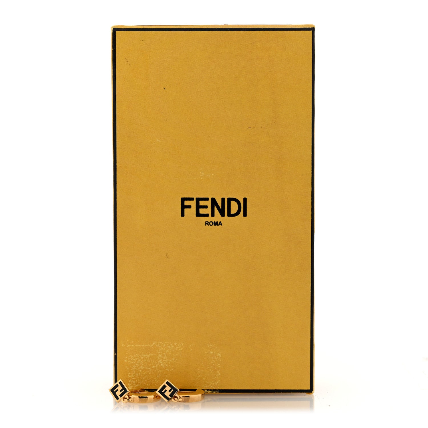 Fendi Metal Enamel FF Hoop Drop Earrings Gold Black 5 of 5