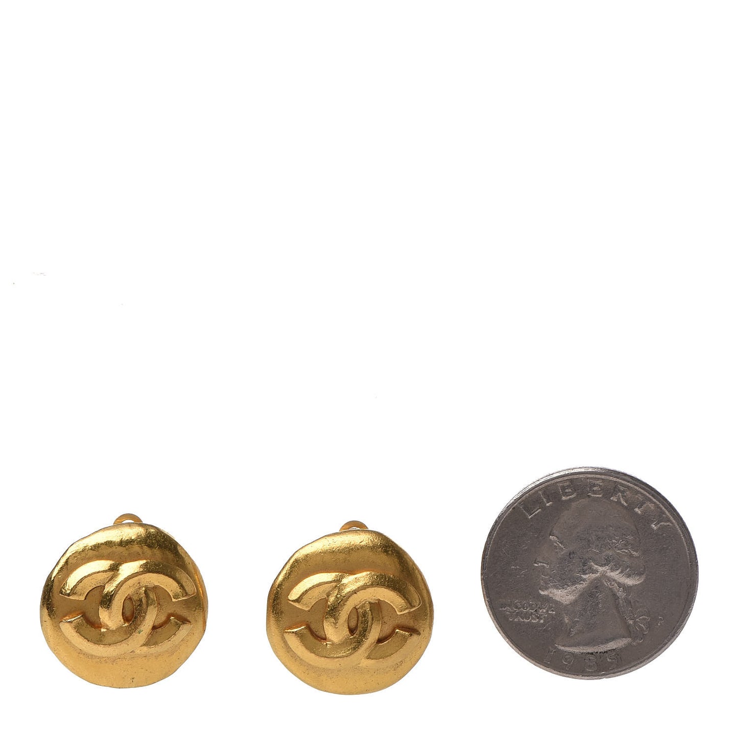 CC Button Clip On Earrings Gold