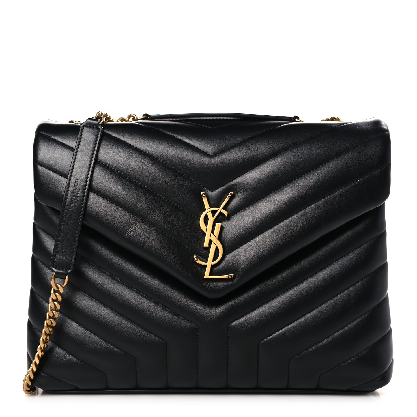 Calfskin Y Quilted Monogram Medium Loulou Chain Satchel Black
