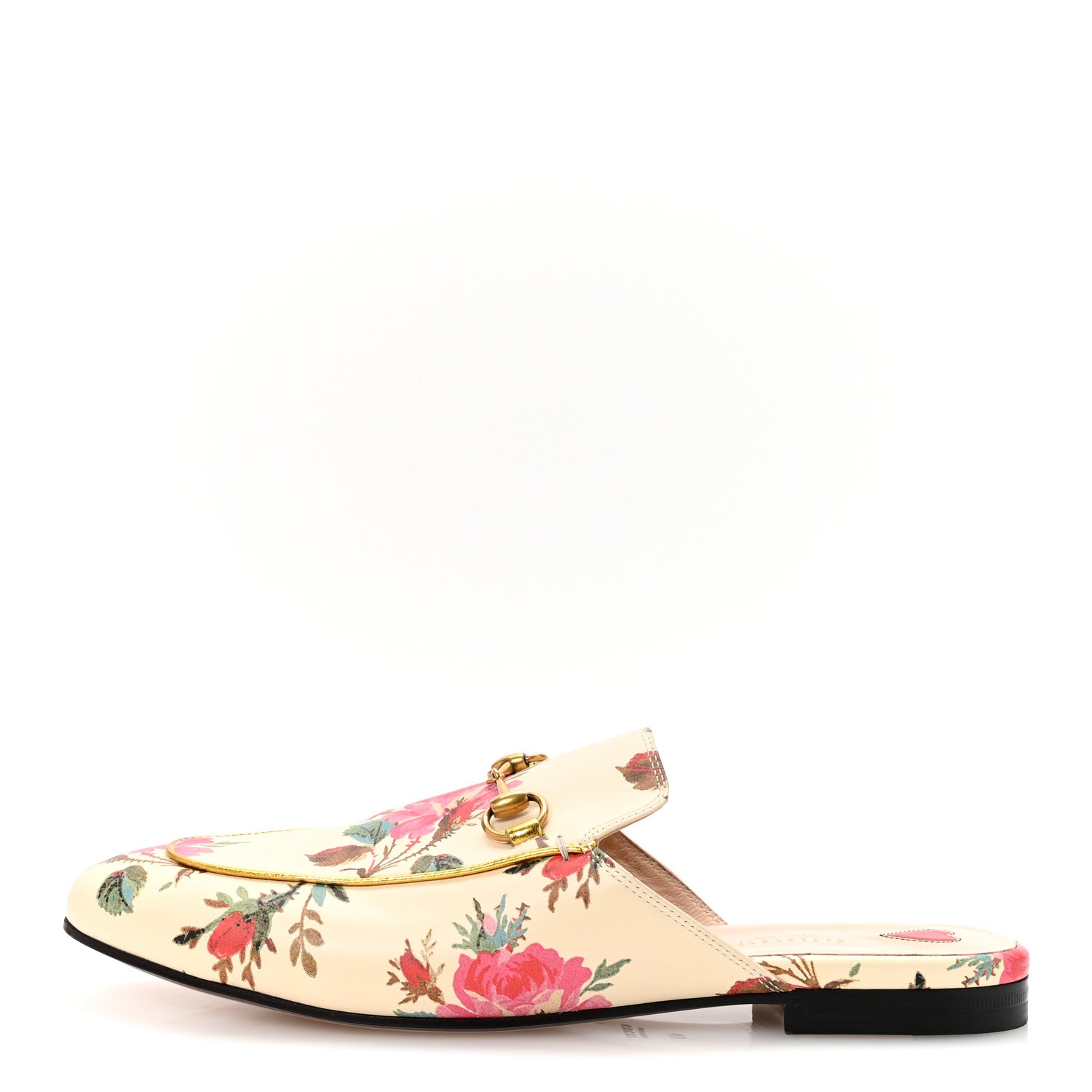Gucci Calfskin Stamp Allover Rose Princetown Slippers 40 Ivory Multicolor 1 of 9