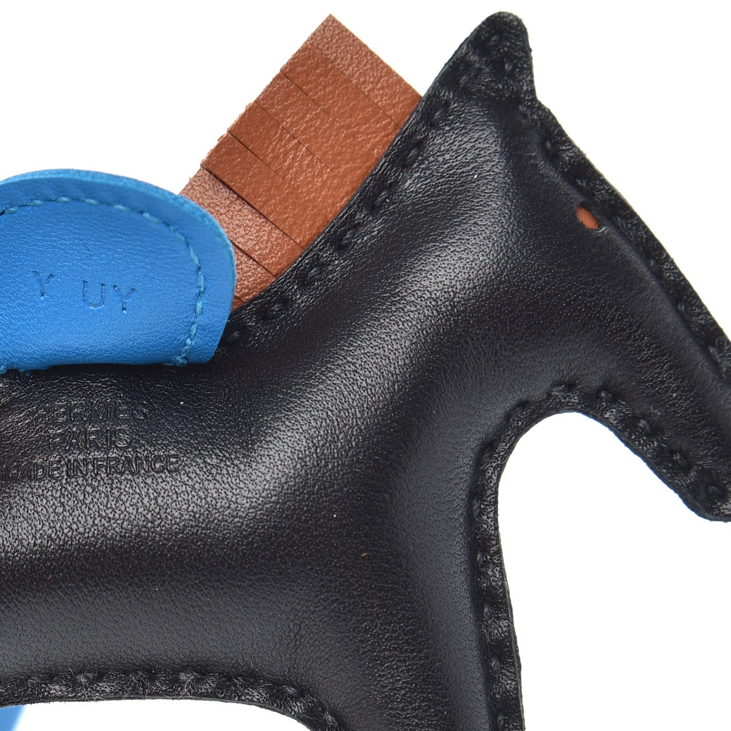 Hermes Milo Lambskin Grigri Rodeo Horse Bag Charm PM Black Gold Bleu Zanzibar 3 of 4