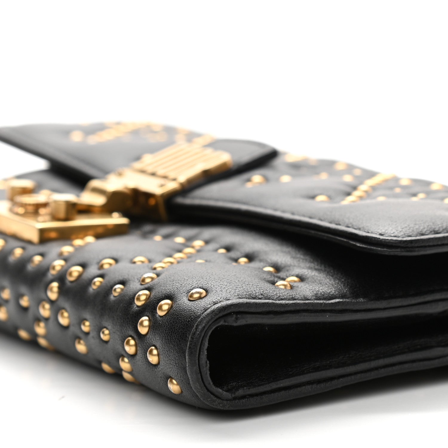 Christian Dior Lambskin Cannage Studded Dioraddict Wallet on Chain Black 10 of 11