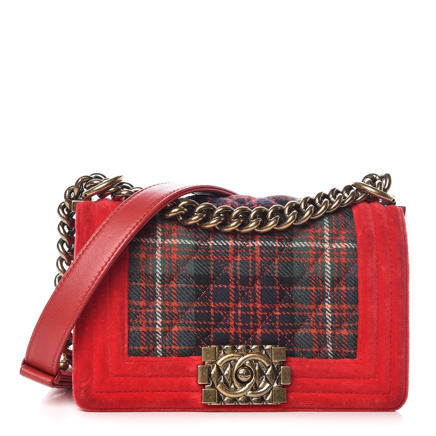 Velvet Plaid Tartan Small Boy Flap Red
