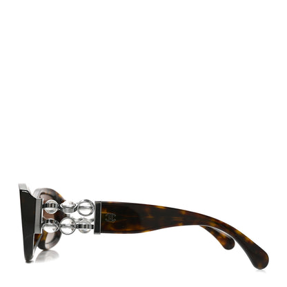 Chanel Acetate Glass Pearl Polarized Oval Sunglasses 5542-A Tortoise 3 of 7